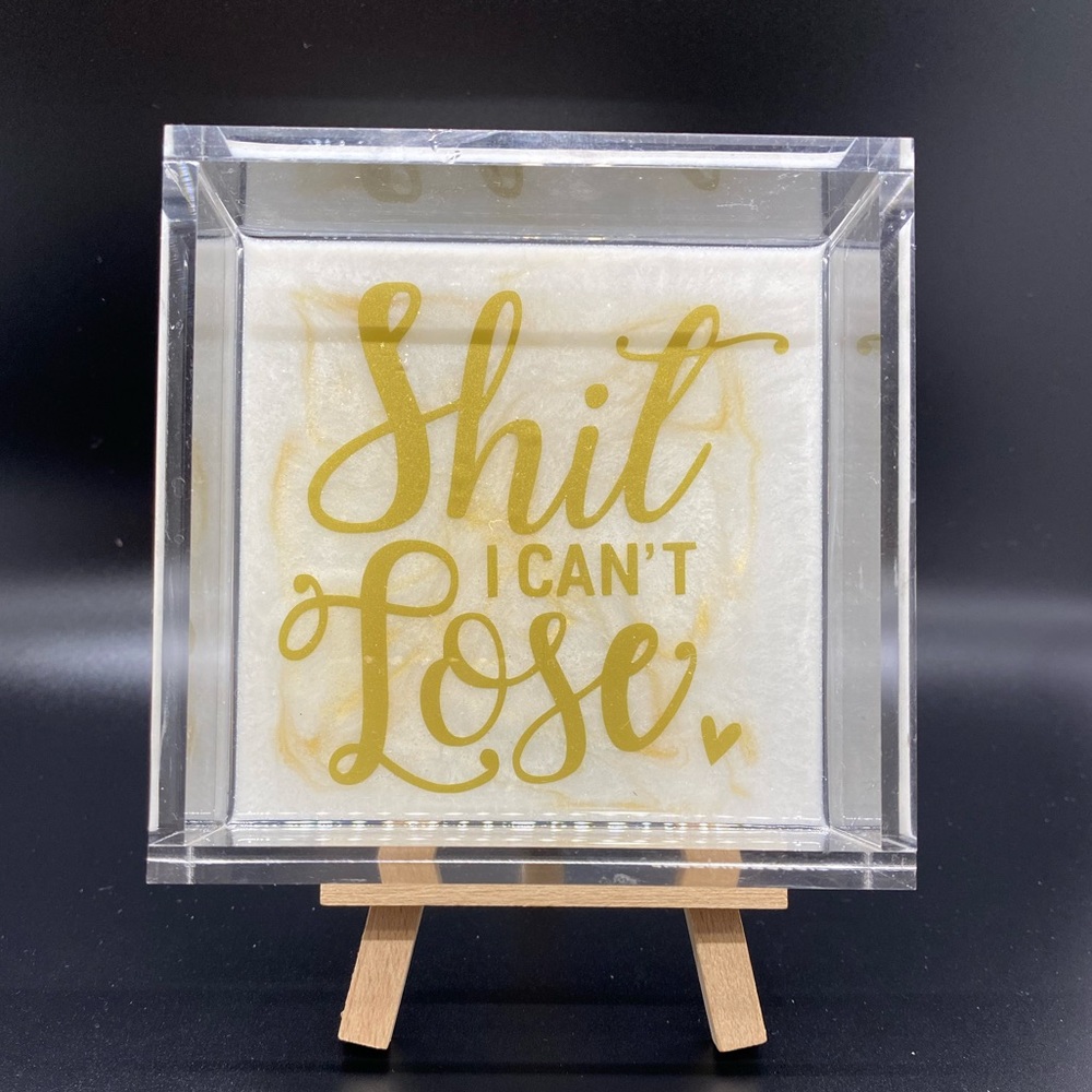 Trinket tray - white, gold sparkles